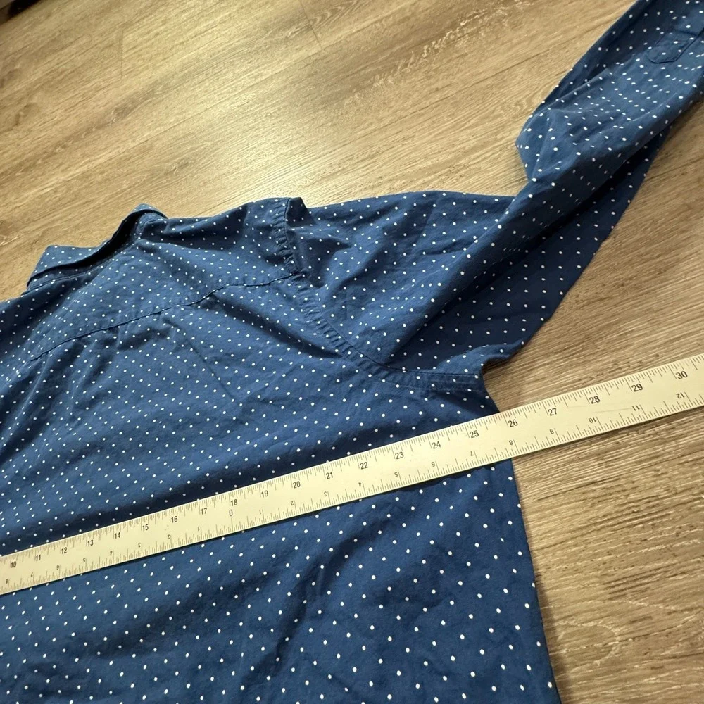 Banana Republic Shirt Men XL Blue Cotton Polka Dot Casual Preppy Soft Wash Shirt